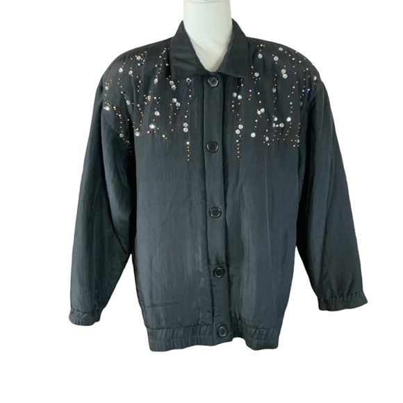 VINTAGE Adam Douglass 100% silk 80’s 90’s oversized embellished black jacket L - Picture 1 of 13